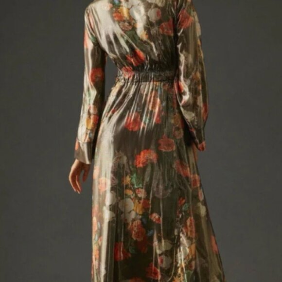 Anthropologie x Caballero Deep-V Maxi Floral Metallic Dress - Picture 7 of 13